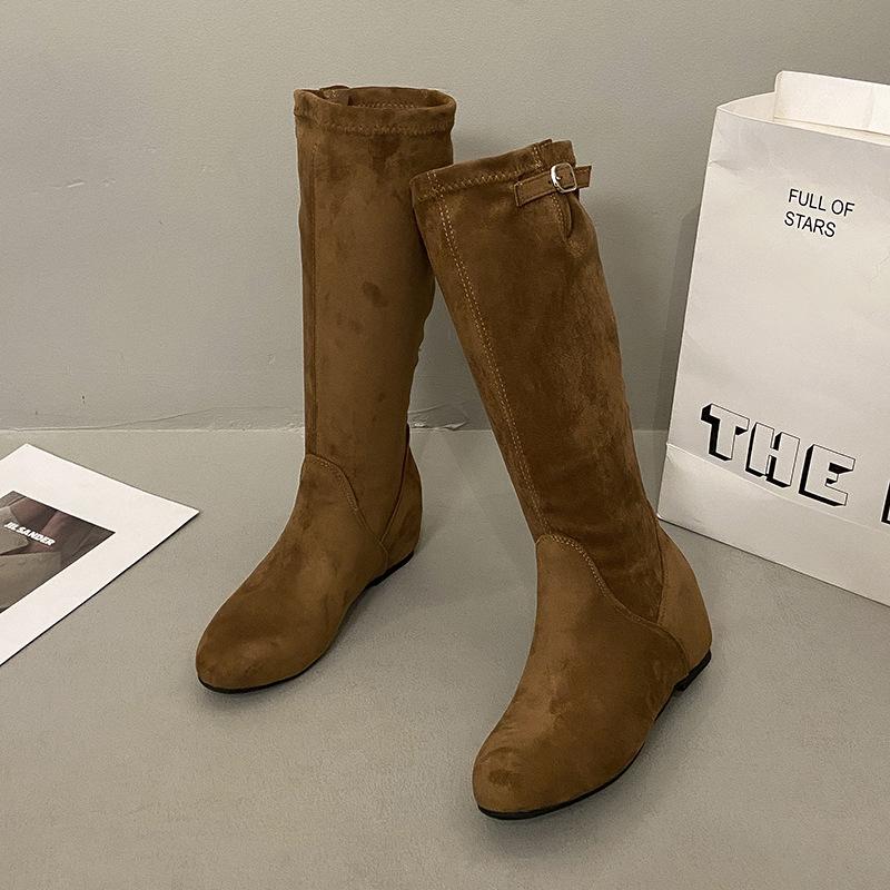 

Ретро ботфорты на наборном каблуке ботфорты ботфорты женские 2025 новые западные ковбойские длинные сапоги маленькие замшевые тонкие сапоги 40