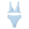 Women's High Waist Two Piece Bikini Set with Padded Bra and Wireless Support Textured Fabric Swimsuit Beachwear