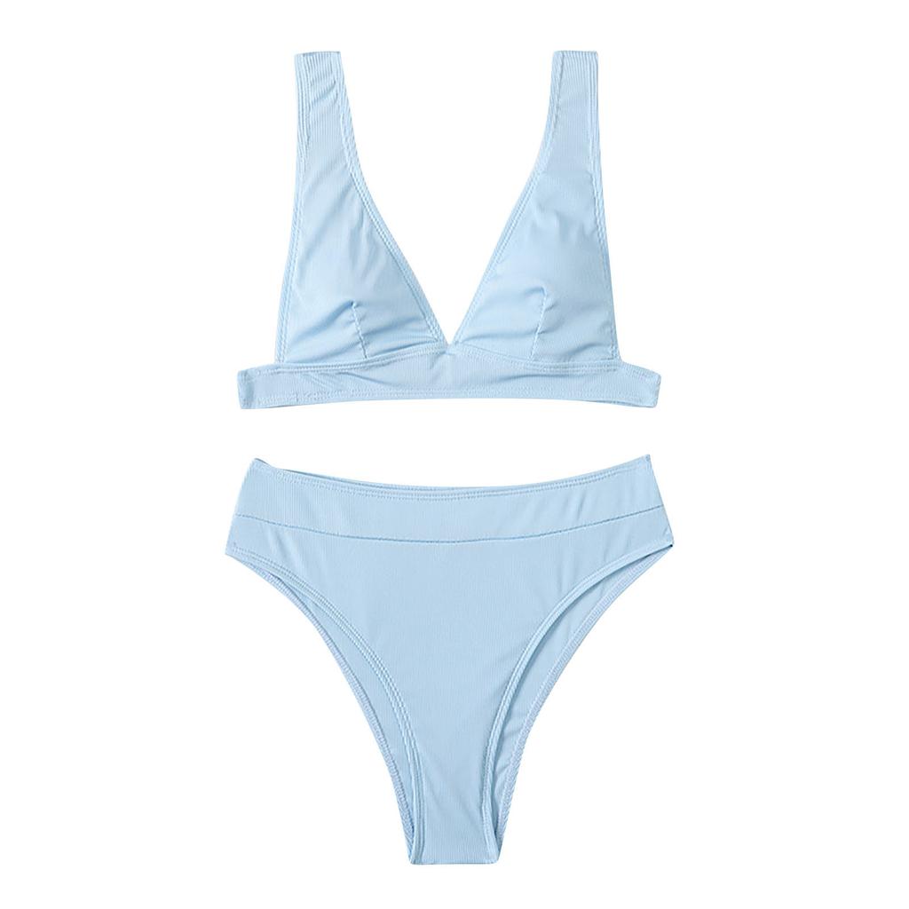 Women's High Waist Two Piece Bikini Set with Padded Bra and Wireless Support Textured Fabric Swimsuit Beachwear