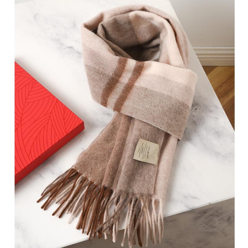 100 pure wool scarves for men and women, winter high-end new plaid scarves, gifts for couples