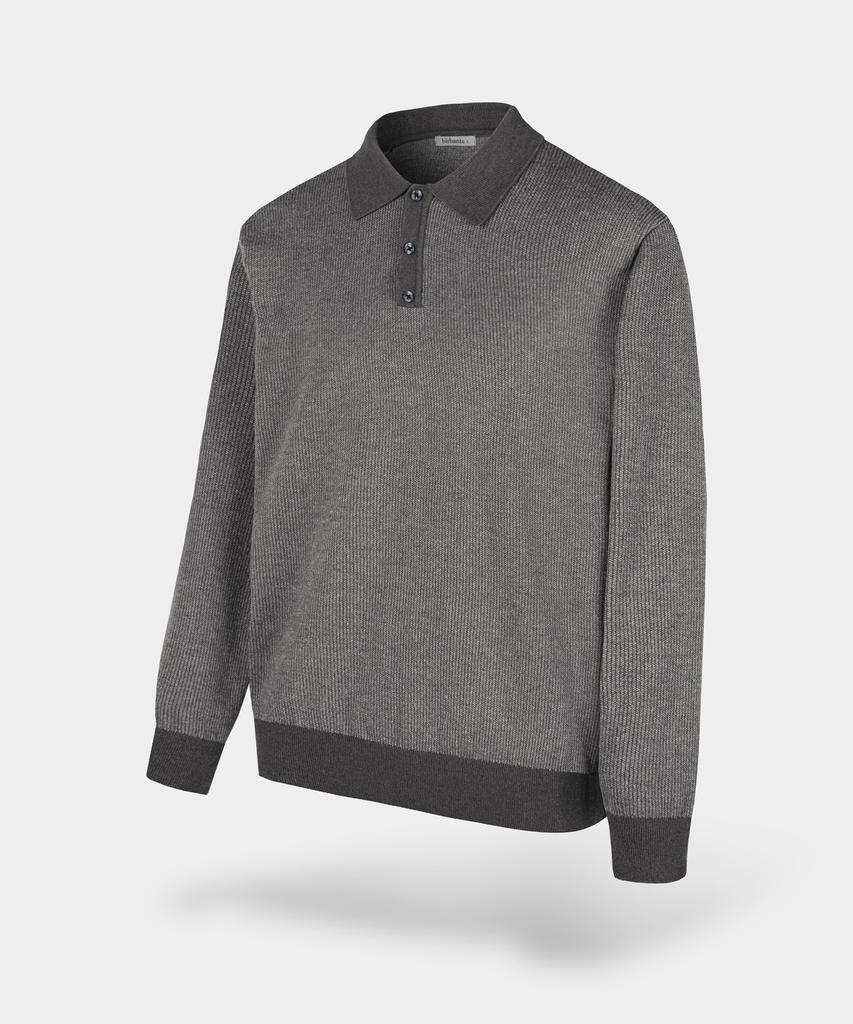 BIRBANTE Soft Washable Two-Tone Collared Knit - Gray