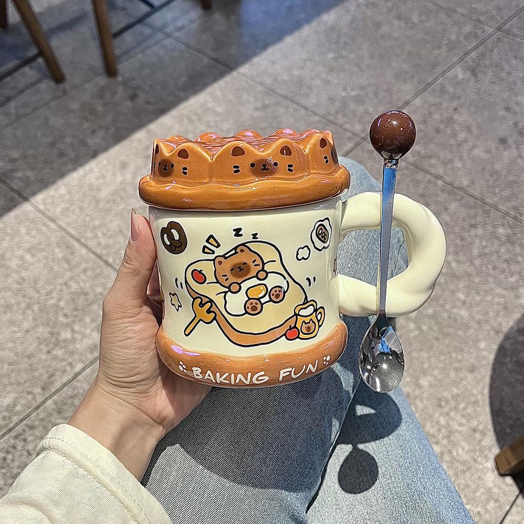 mug with lid spoon high value ins wind cute ceramic cup couple drinking cup for girls birthday gift