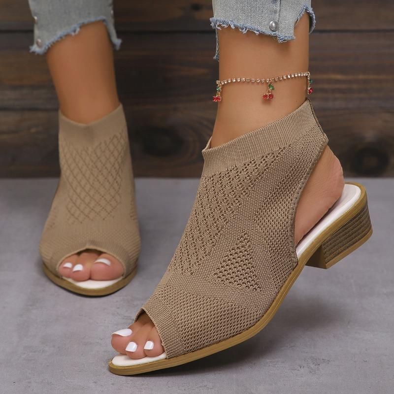 Fashion Knitted Hollow Thick Heel High Heel Women's Fish Mouth Sandals One Pedal New High Heel Sandals