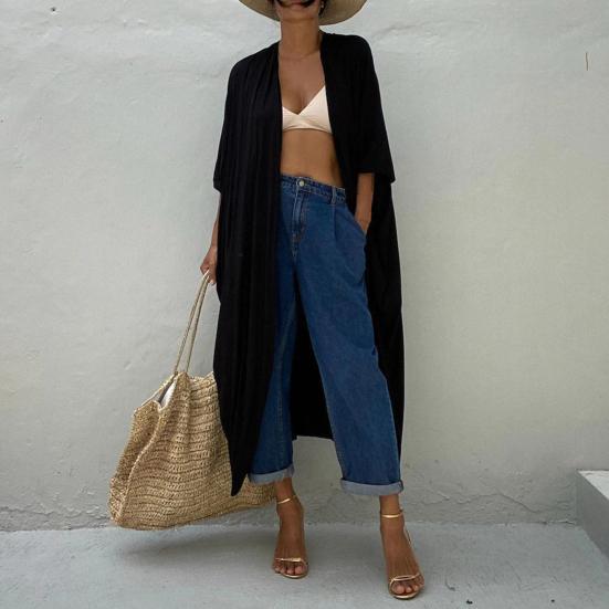 Beach Cover Up Cardigan V-neck Half Sleeve Quick-Drying Breathable Loose Fit Swimwear Coat with Tie Design
