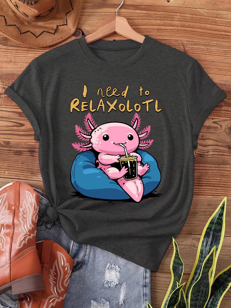 Axolotl Relaxing Print Tshirt Short Sleeve Crew Neck Casual Top For Summer Cartoon Humorous Animals Unisex Unisex Tshirts