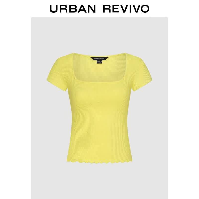 UR2026 Women s Ribbed U-Neck Cropped T-Shirt M светло-желтого
