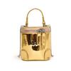 Monochromatic shiny PU shoulder bag for women solid color stitching chain mini bucket with zipper crossbody bags fashion