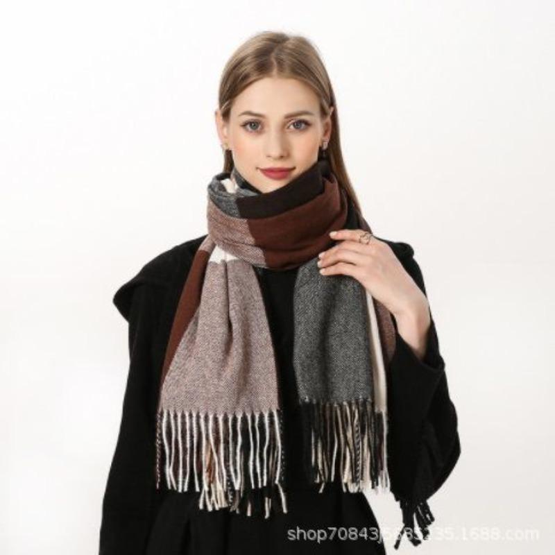 

New Plaid Winter Scarf Women s Tassel Imitation Cashmere Scarf Fashion Mid Length Warm Shawl Scarf Korean Style 70*200cm
