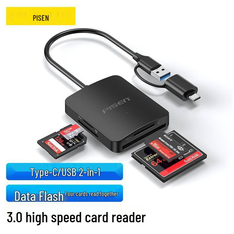 PISEN USB 3.0 Type-C Card Reader: Dual-Slot SD/TF Memory Card Adapter for Cameras and Mobile Devices