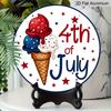 2D Flat 1pc Aluminum Independence Day Patriotic-Themed Ice Cream Wall Decor, 7.87 inches x 7.87 inches Suitable for hanging on front doors, porches