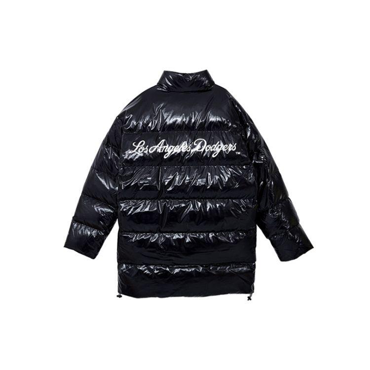 New Era Long Glossy Letter Stand Collar Zipper Down Jacket Unisex Outerwear 13038775