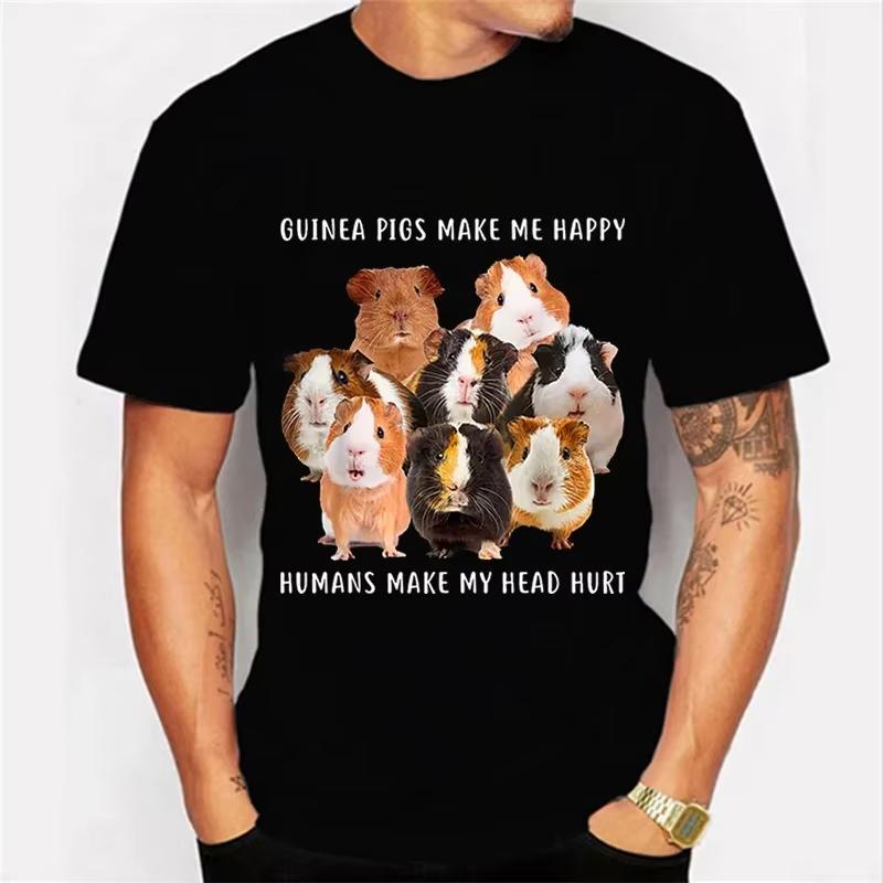 Summer Unisexs Guinea Pig Letter Printed Round Neck Tshirt Hiphop 100pure Cotton Soft Breathable Couple Short Sleeved Plus Size