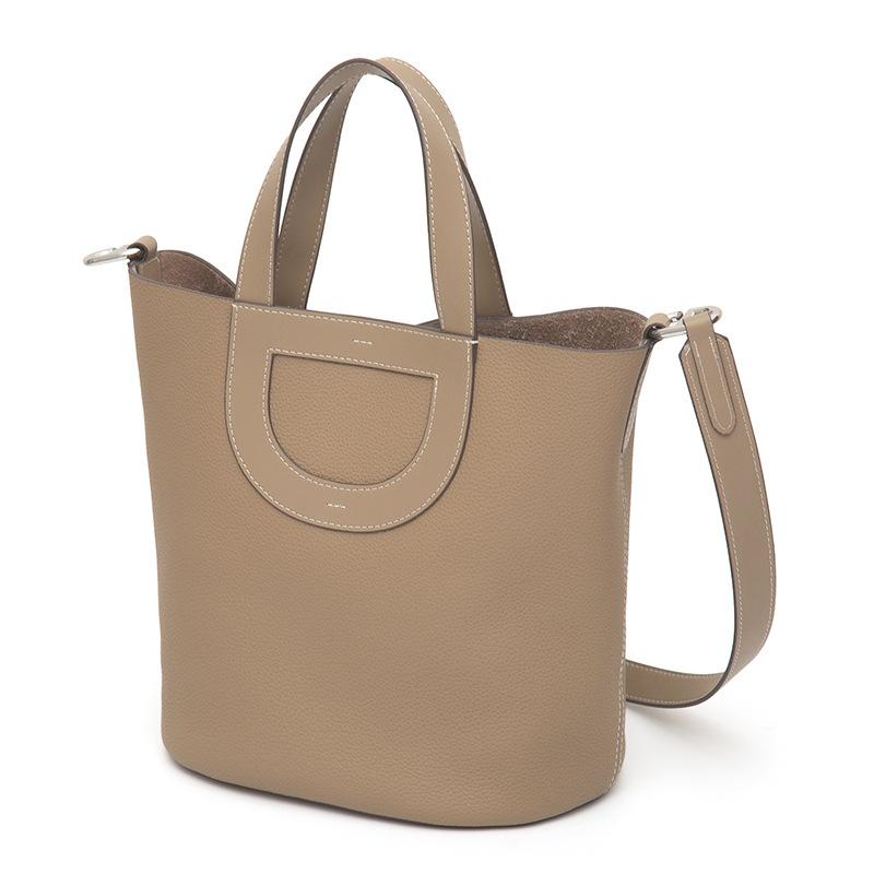 First Layer Cowhide Vegetable Basket Women'S Bag Large Capacity Fashion Shoulder Crossbody Portable Bucket Bag