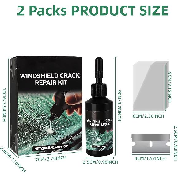 2 PCS Windshield Crack Repair Kit, Universal Cracks Gone Glass Repair Kit With Glass Crack Repair Fluid For Window & Windshield Chips & Cracks