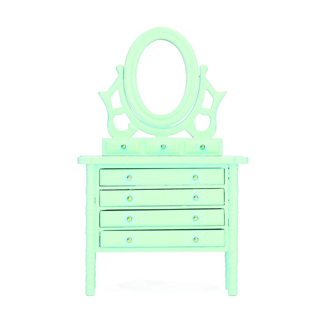 1:12 Scale Dollhouse Toilet Table High Simulation Wooden Miniature Dressing Table with Mirror