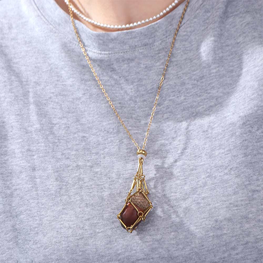 DIY Stainless Steel Necklace Stone Storage Rhinestone Holder Necklace Crystal Cage Necklace  Gifts