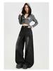 Women's Retro Black & Grey Wide-Leg Jeans with Crease Design for Autumn 2025