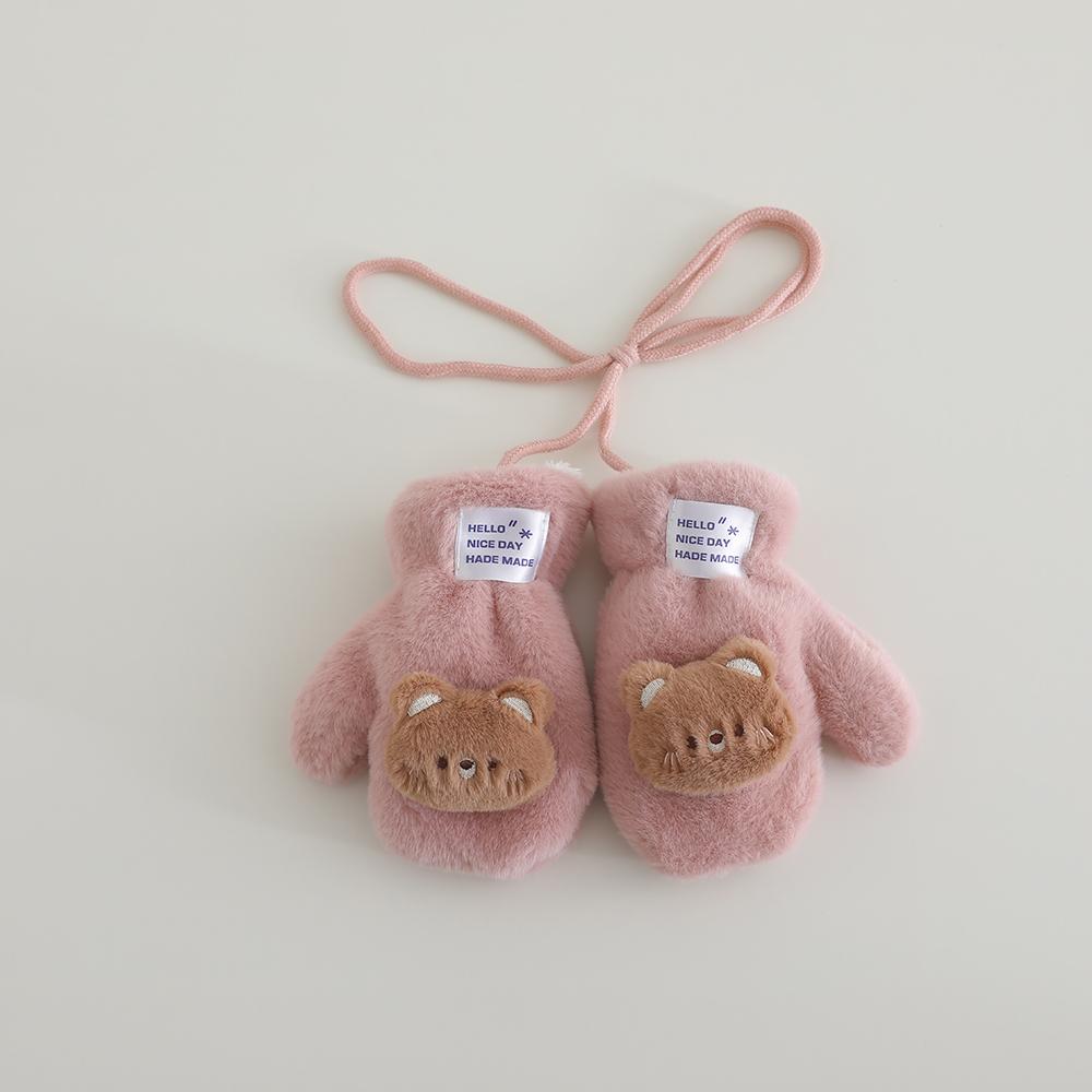 2-5 Years Old Kids Boys Girls Cartoon Bear Plush Full Finger Gloves Winter Thick Warm Gloves Toddler Outdoor Cold-Proof Mittens