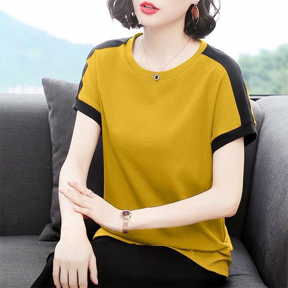Round Neck Blouse T-shirts Tops Short 
