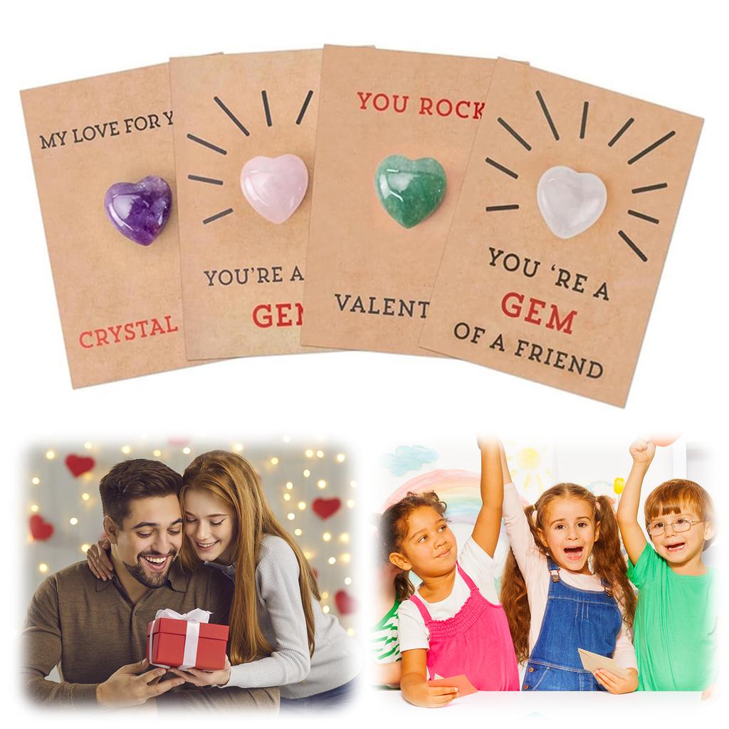 24Pcs Valentine's Day Cards with Love Hearts Valentines Gift Cards Heart-Shape Stone Valentine Exchange Card for School Party