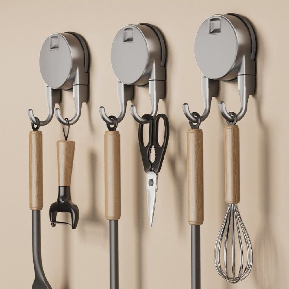 2Pcs Non-Marking Suction Cup Hooks Plastic Kitchen Storage Hooks Paper Towel Double Hooks  for Home