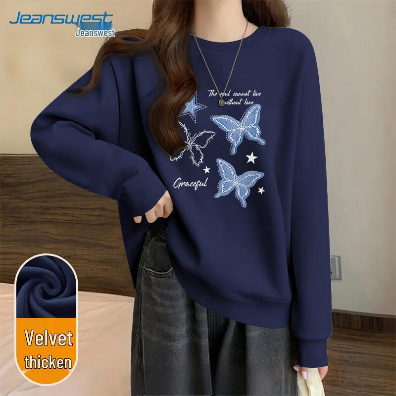 JEANSWEST Damen Fleecegefüttertes Rundhals-Sweatshirt