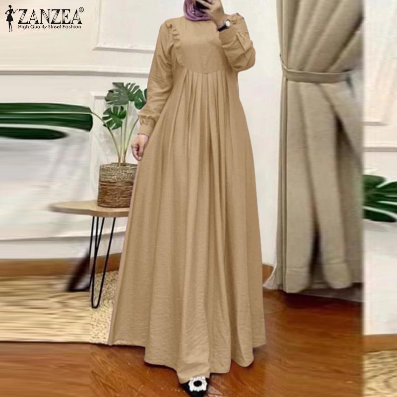 ZANZEA Dámské sváteční ležérní šaty s kulatým výstřihem, volné, s dlouhým rukávem