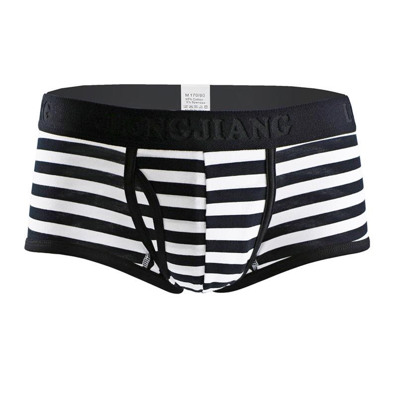 Longjiang Men's Striped Cotton Boxer Briefs - Breathable and Sexy Mid-Rise Shorts with Side Opening