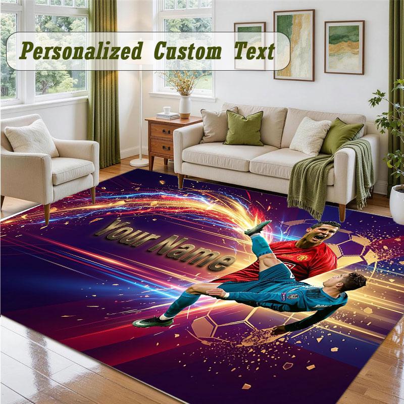 Crystal Velvet Square Rug Custom NameCristiano Ronaldo Pattern Non Slip Home Floor Decor Rug