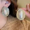 Vintage Oval Metal Pearl Earrings Imitation Geometric Exaggerated Earrings  Party Accessories
