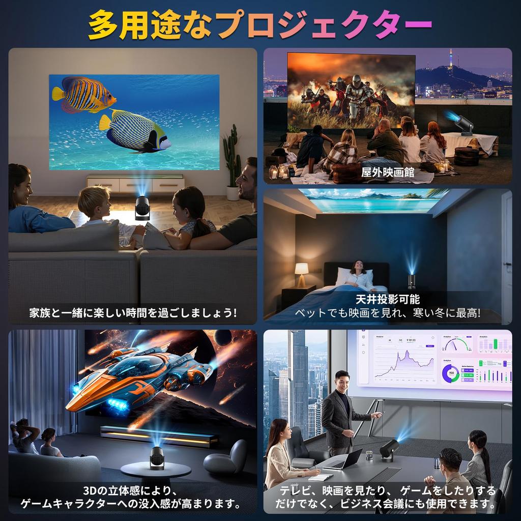 Kompakter Heimprojektor HiFi Externer Lautsprecher 4K Android TV Leichtgewicht Decke 6 Bluetooth Echte 1080P Hoch Groß Automatische Trapezkorrektur Integriert