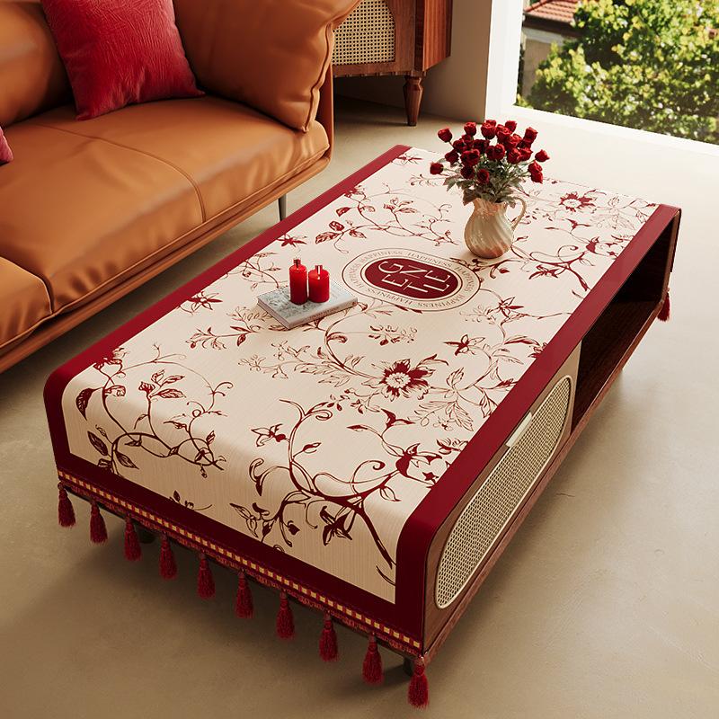 

Червона Святкова Вітальня Весільний Кавовий Столик Скатертина Атмосфера Заручини Прямокутний Обідній Стіл Скатертина Пилозахисний Чохол на Стіл 40*160cm [including tassel size]