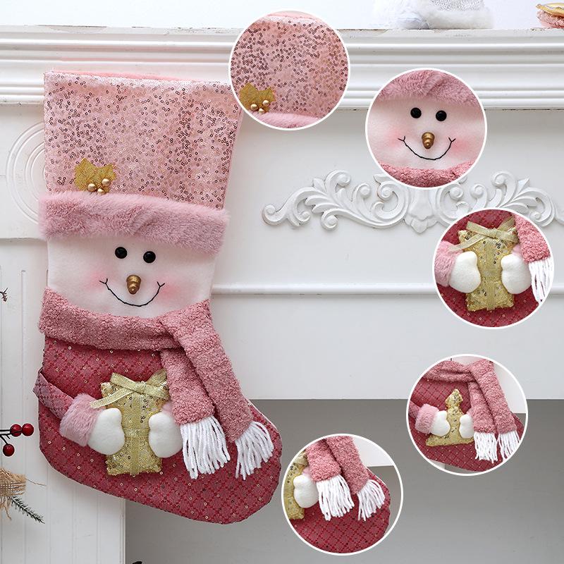 Cross-Border Christmas Decorations: Pink Plush Stocking and Children's Candy Gift Bag Pendant