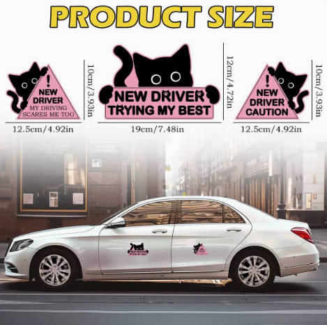 Magnetic Reflective Bumper Sticker for Student Driver - Design Decal with English Text