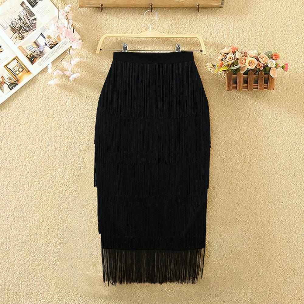 Women's Plus Size High Waist Fringe Patchwork Bodycon Pencil Midi Skirt for Parties