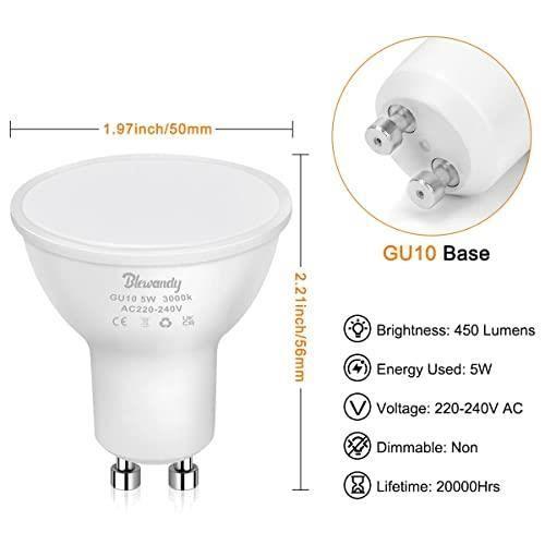 Ampoule led gu10 - 5w - blanc chaud 3000k - équivalent 40w - 450lm - 120°
