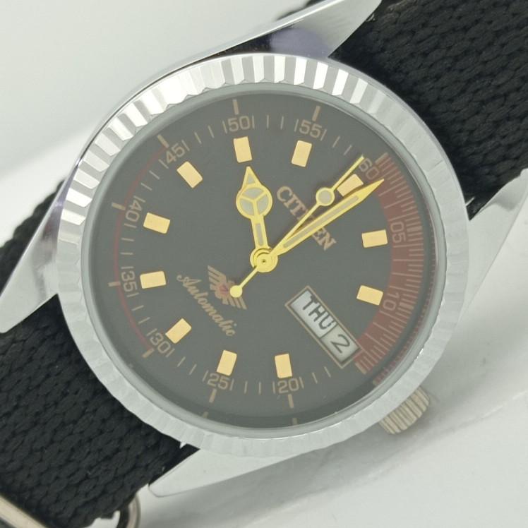 

REFURBISHED CITIZEN AUTOMATIC 8200 JAPAN MENS BLACK DIAL WATCH 009-a413223-2 Sku009-a413223