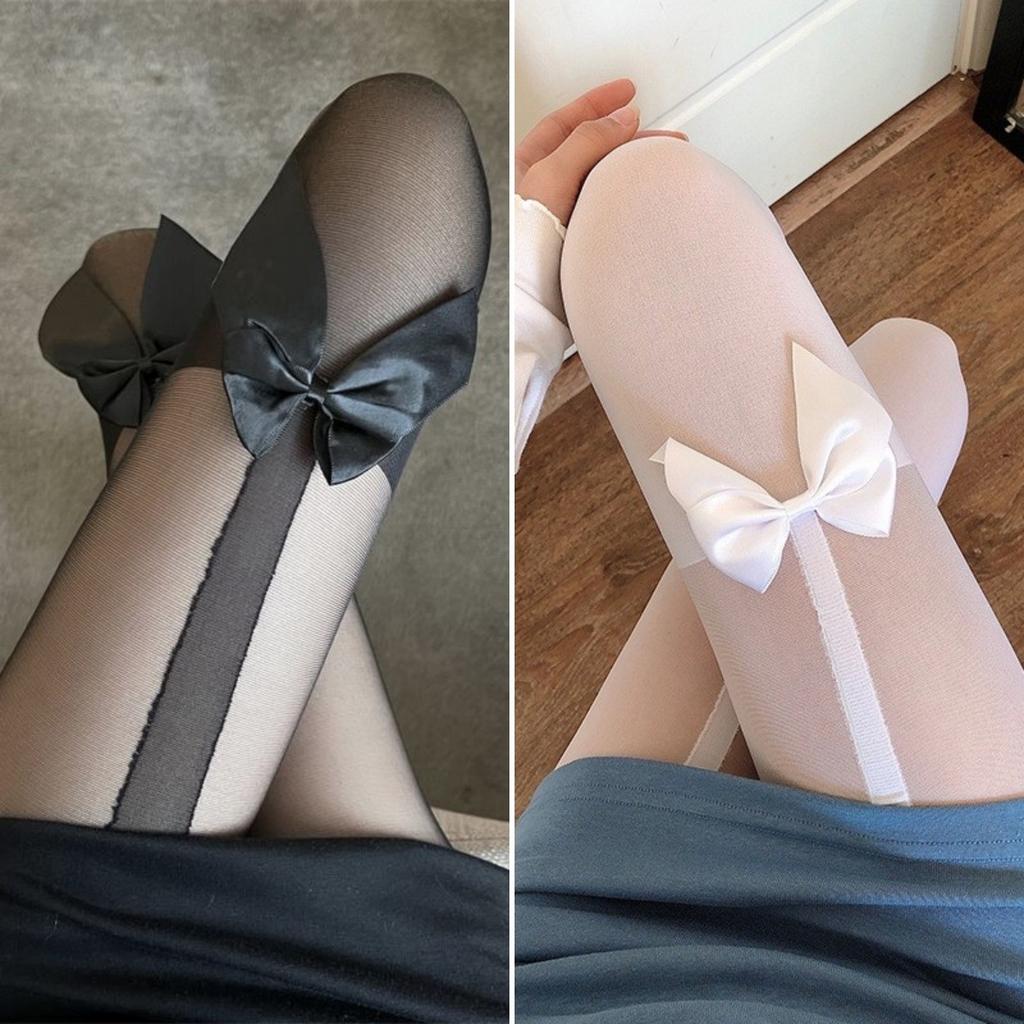 Japanese Cute Bow Black Fake Thigh Socks Knee Socks Women'S Jk Black Stockings Splicing White Suspender Socks