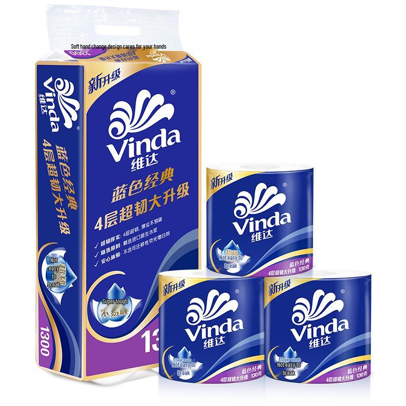 Vinda Classic Blue Roll Paper: 200g, National Tide: 180g, Super Tough: 130g, Cored Toilet Paper: 140g.