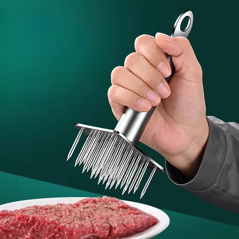 Hand Punch Meat Piercing Needle Flesh Hole Artifact Portable 304 Stainless Steel Meat Loose Needle Hammer Tenderizer Steak Tools
