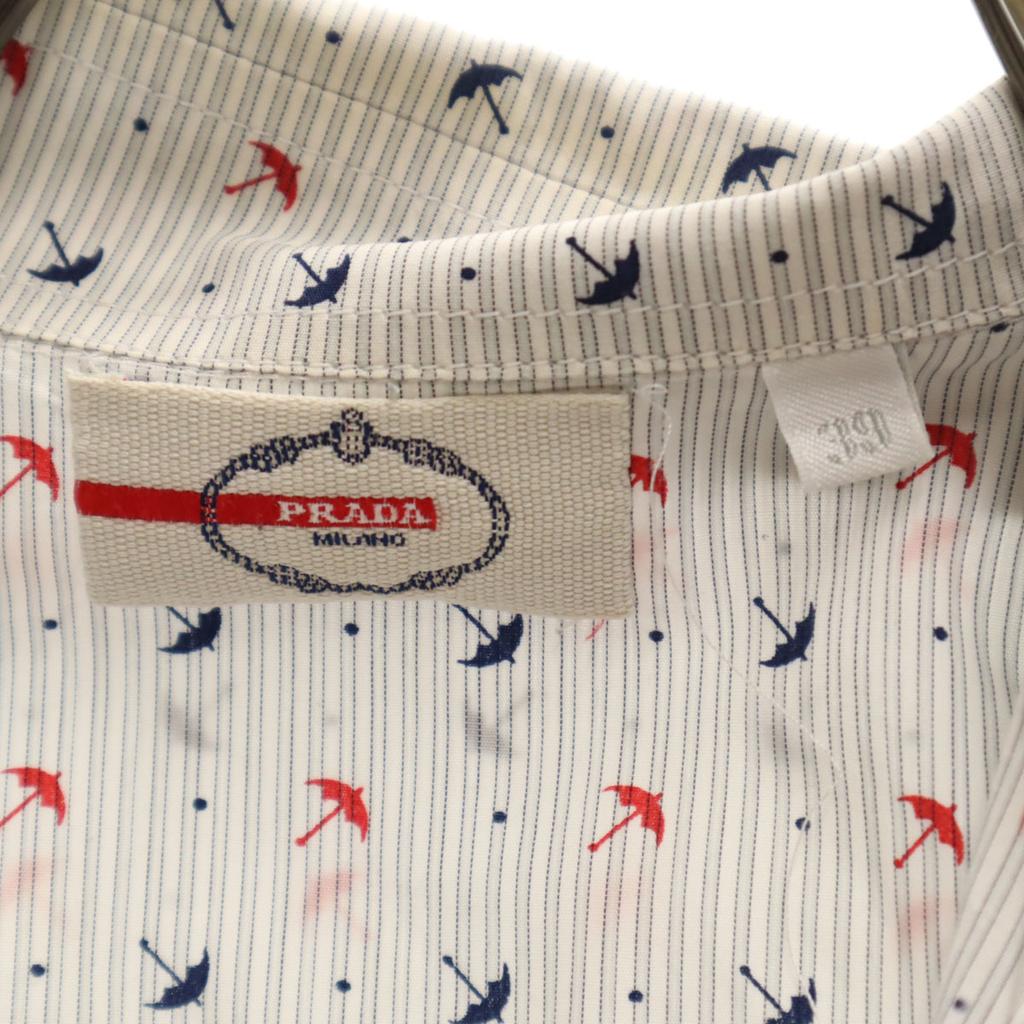 PRADA Striped Umbrella Pattern Long sleeve Cotton shirt 39 gray Men's Used