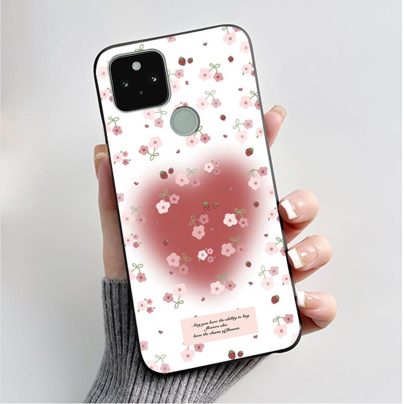 Silikonhülle für Google Pixel 5 Pixel 5A Pixel5 Pixel5A Weiche Abdeckung Luxus Mode Schmetterlingsblumen Bemalt Schwarz Handyhülle