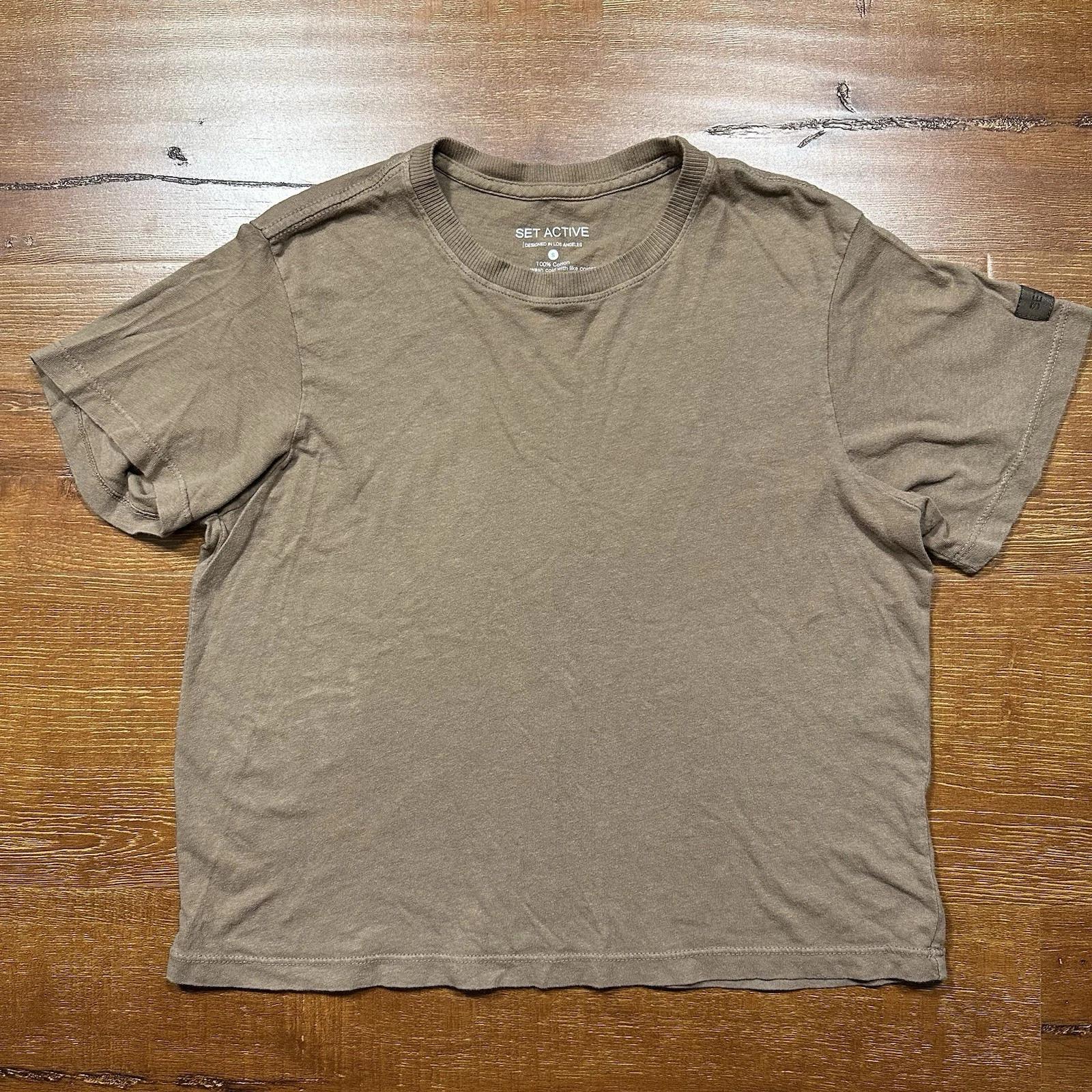 

Set Active Crop T Shirt Womens S Brown Short Sleeve Crew Neck Athletic City USA M