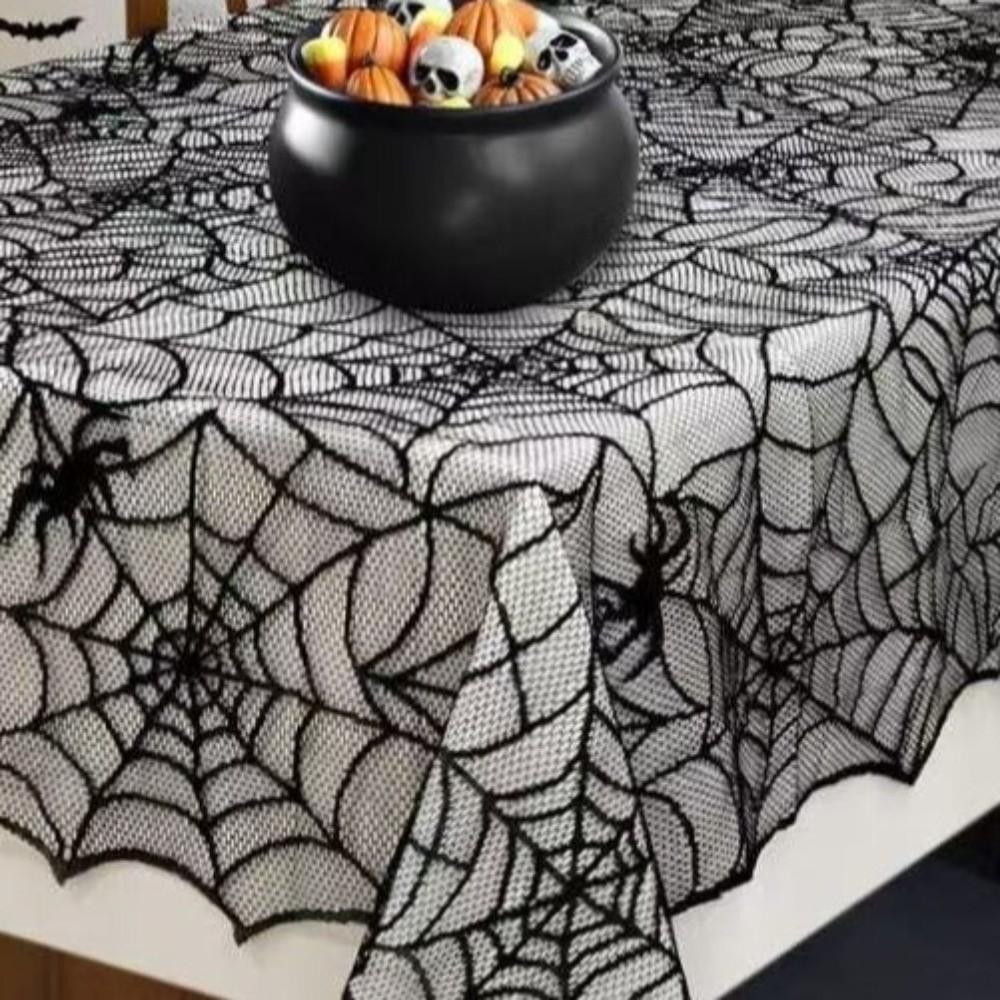 Lightweight Black Tablecloth Lace Spider Web Tablecloth Creepy Halloween Decoration  Party Supplies