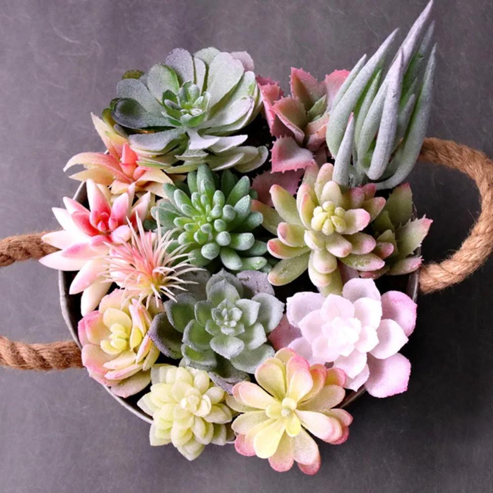 Konstgjorda Suckulenter Växter Vit Rosa Grön Plast Falska Växter Landskap Bonsai plantas artificiales Hem Trädgård Dekoration