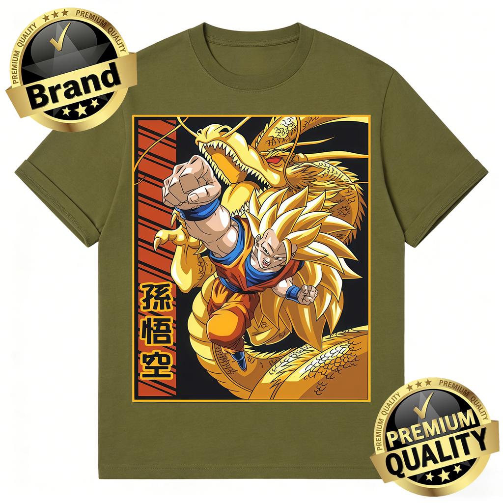 Dragon Ball Trendy Hot Items Cotton Mens  TShirt Super Saiyan 3 Goku Golden Shenron Design Oversized Casual Unisex Streetwear