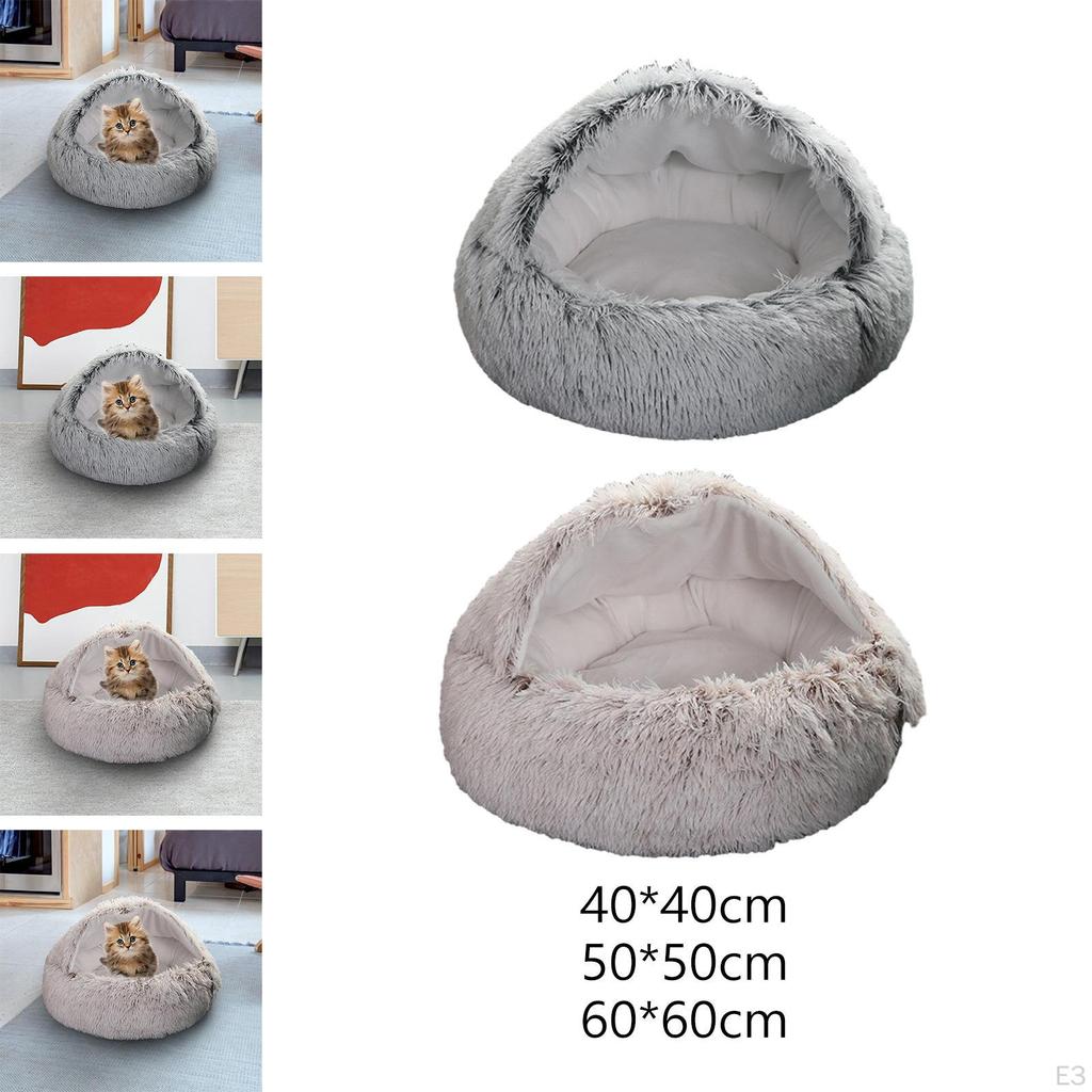 Cat Bed Plush Hooded Cave for Indoor Cats or Small Dog Beds, Doughnut Calm
