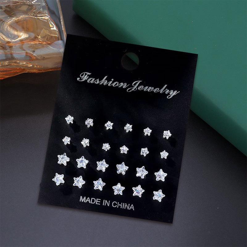 12 Pairs of Zircon Pearl Stud Earrings Set Simple and Versatile Earrings
