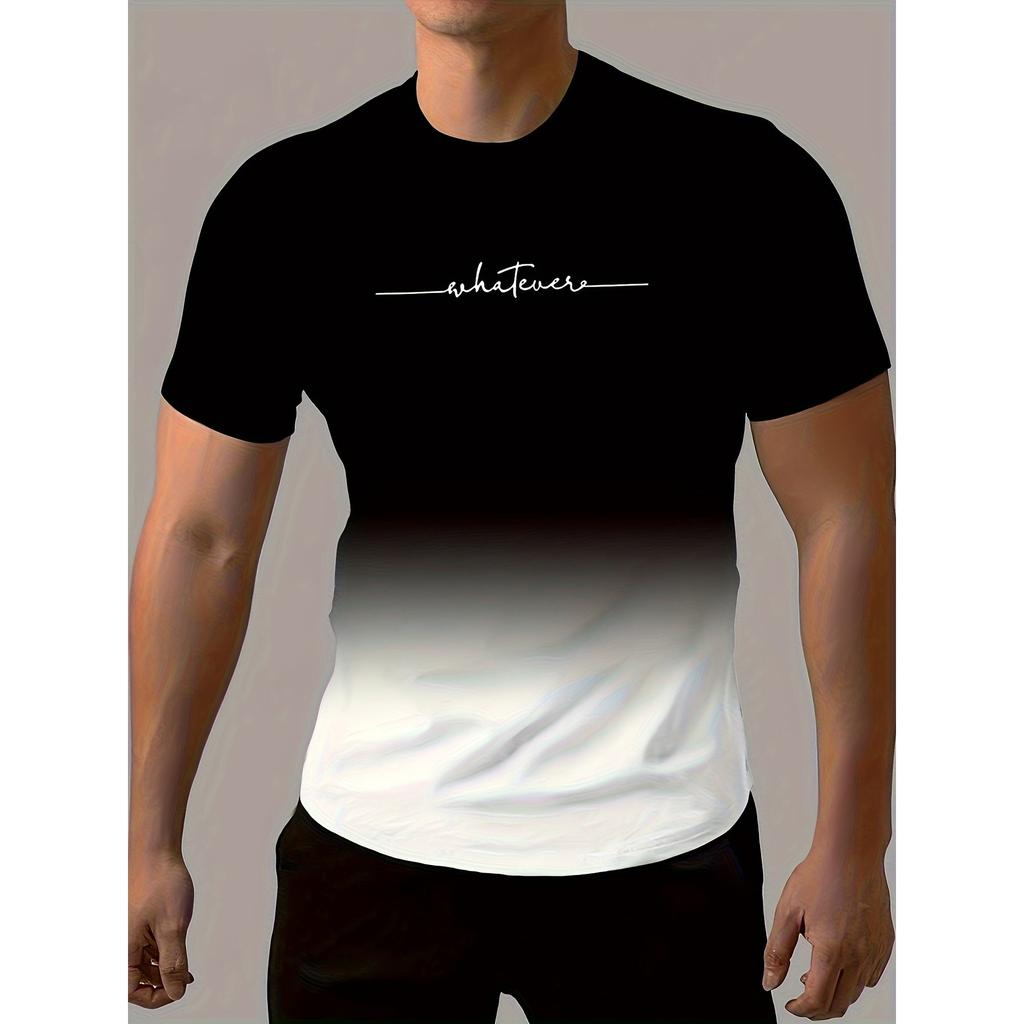Gradient Color And Alphabet Pattern "WHATEVER" T-shirt With Crew Neck And Short Sleeve, Casual And Comfy Sports Tops