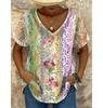 Plus Size Women's T-shirt Vintage Flower Graphics Fashion Short Sleeved V-Neck Tops Summer Casual Tees Women Clothing